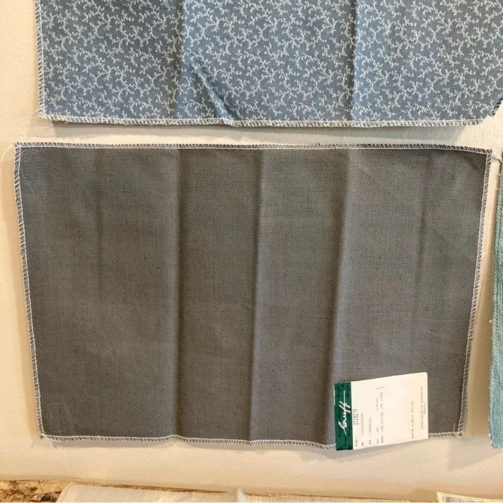 8pcs Fabric Samples Lot - Rustic Blues and Greys Paisley Damask Solid